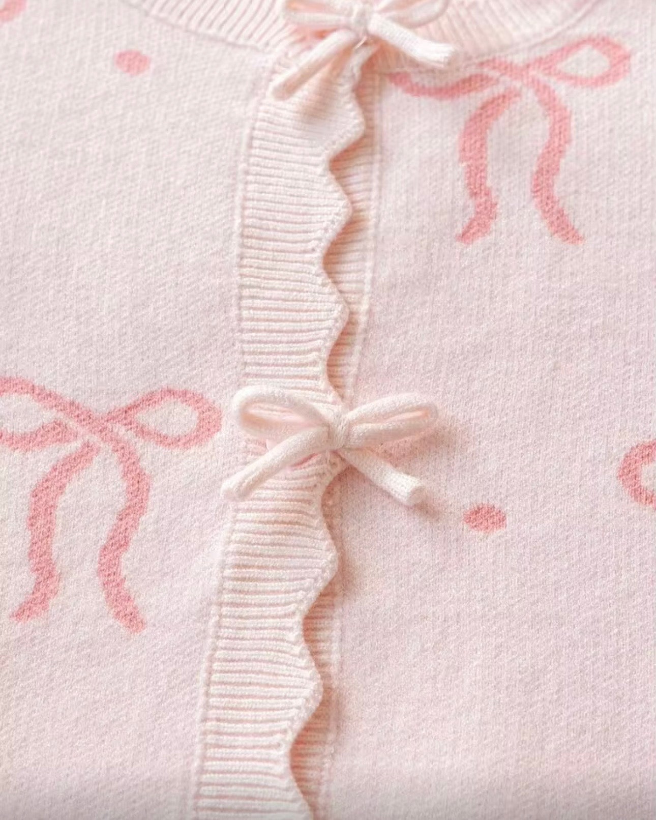 Girls’ Pink Bow Jacquard Cardigan & Pleated Skirt Set