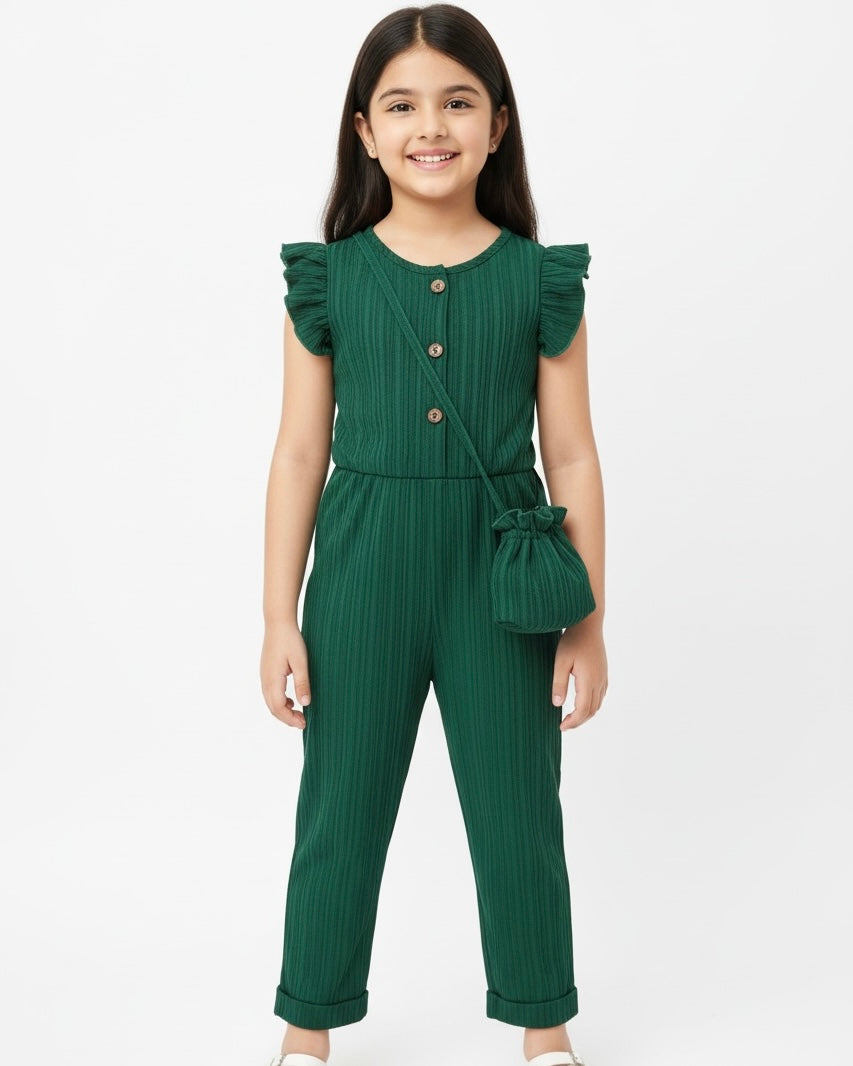 Kids Girls Green Floral Romper Set with Crossbody Bag
