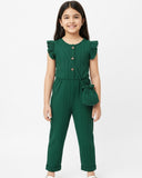 Kids Girls Green Floral Romper Set with Crossbody Bag