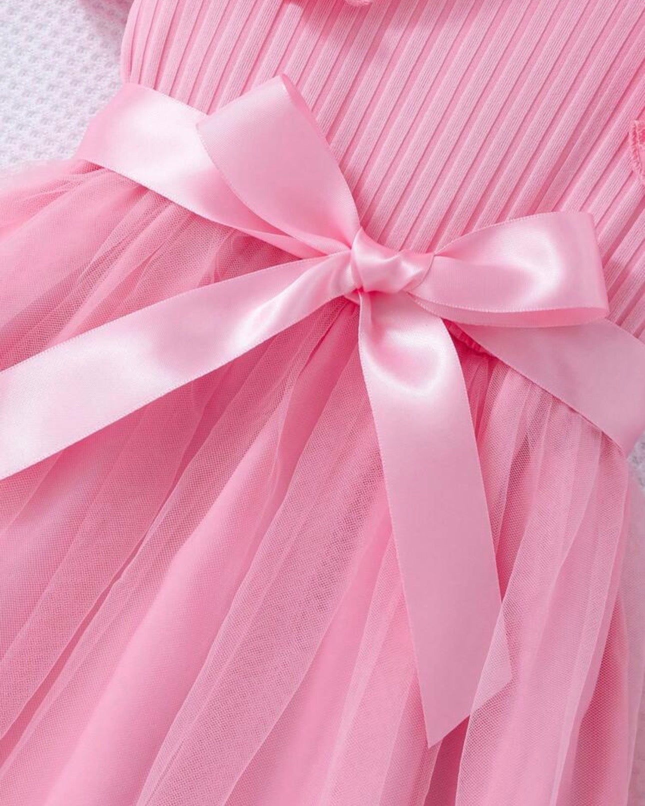 Young Girls Pink Cap Sleeve Mesh Dress