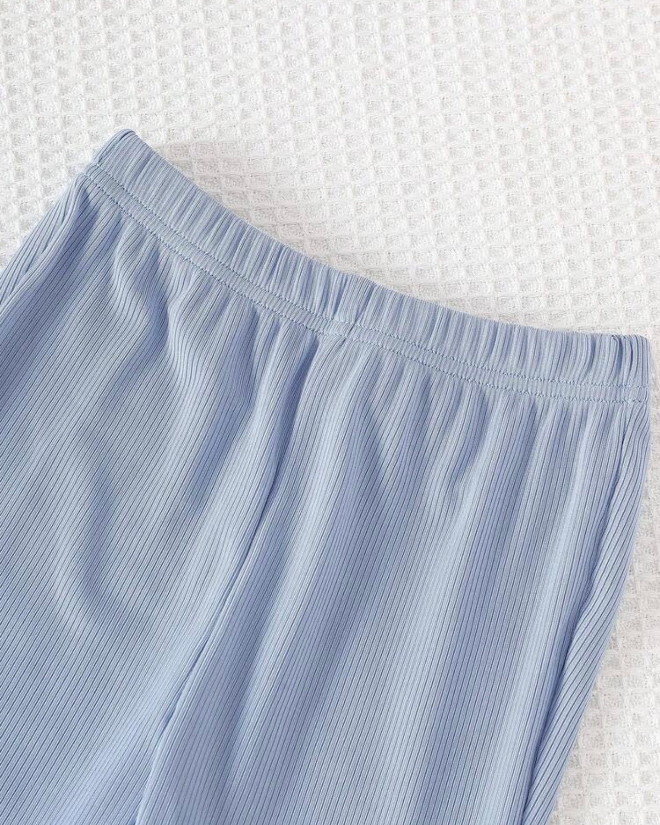 Kids Girl's Striped Blue Embroidered Flare Pants Set