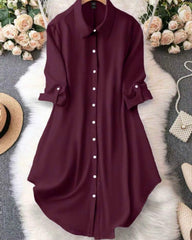 Women's Casual Everyday Loose Meroon Color Shirt Dress