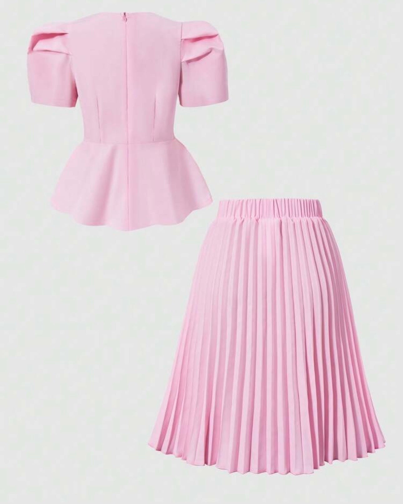 Girls’ Square Collar Puff Sleeve Top & Pleated Skirt Set