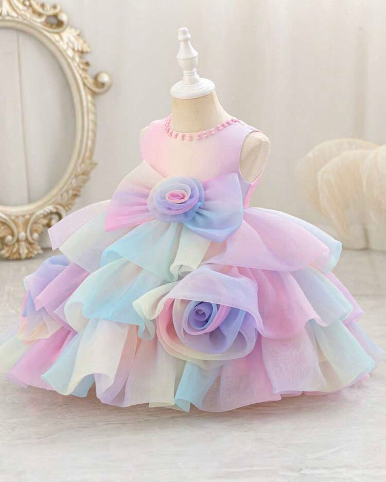 Girls Rainbow Fluffy Layered Tulle Dress