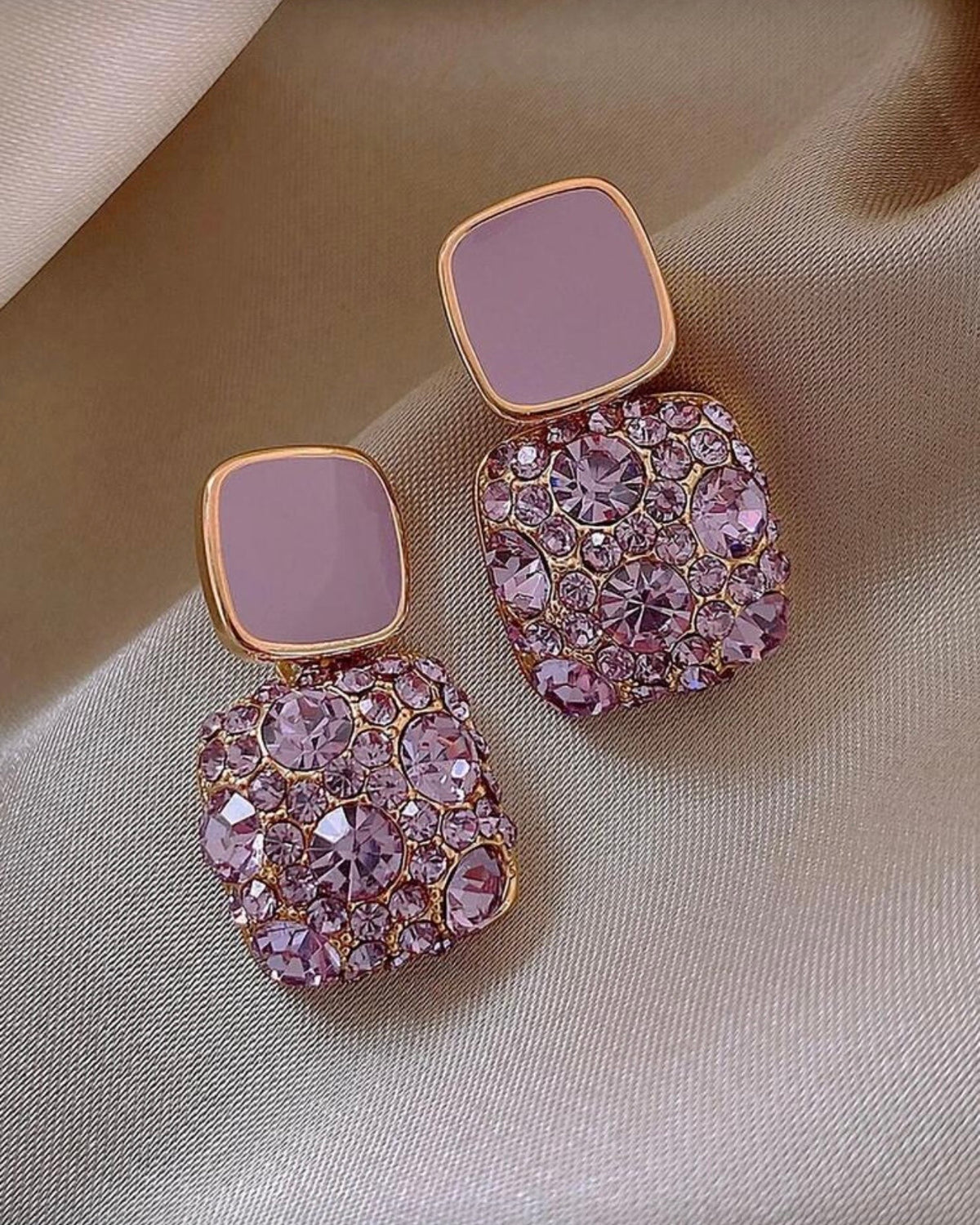 Purple Geometric Vintage Square Rhinestone Zinc Alloy Dangle Earrings