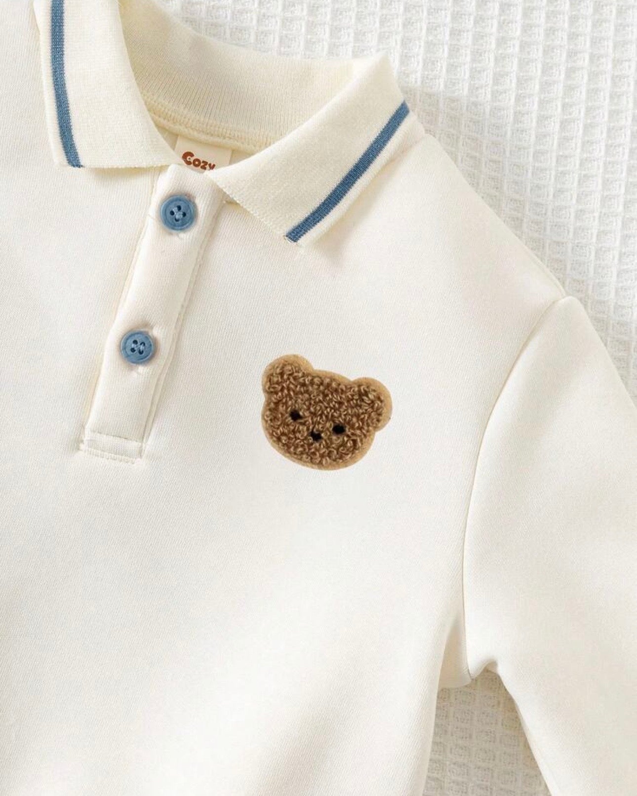 2pcs Baby Boy Bear Knit Pullover Sweatshirt & Dusty Blue Winter Pants