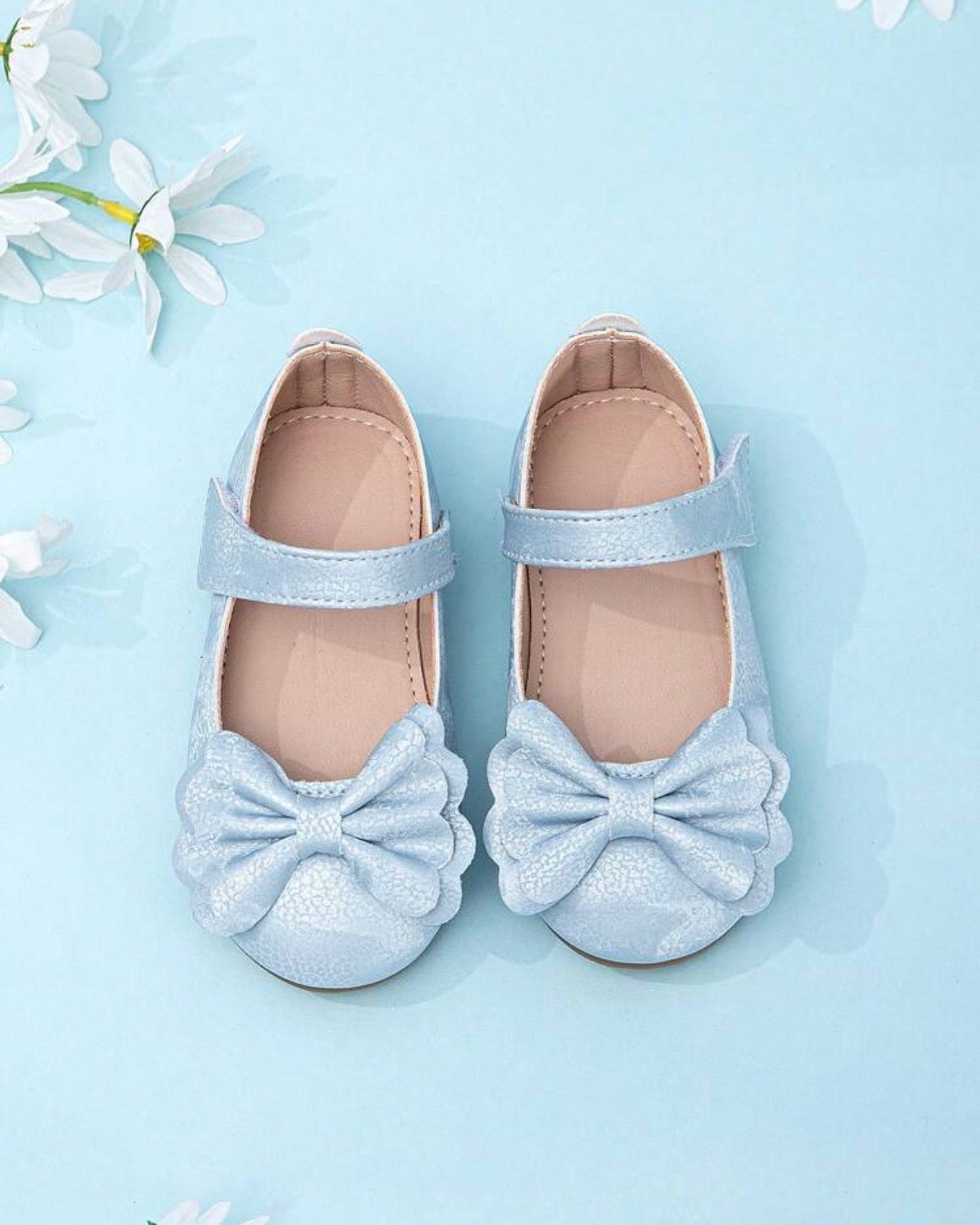 Kids' Blue Flat Shoes With Bow Decoration, Cute And Charming