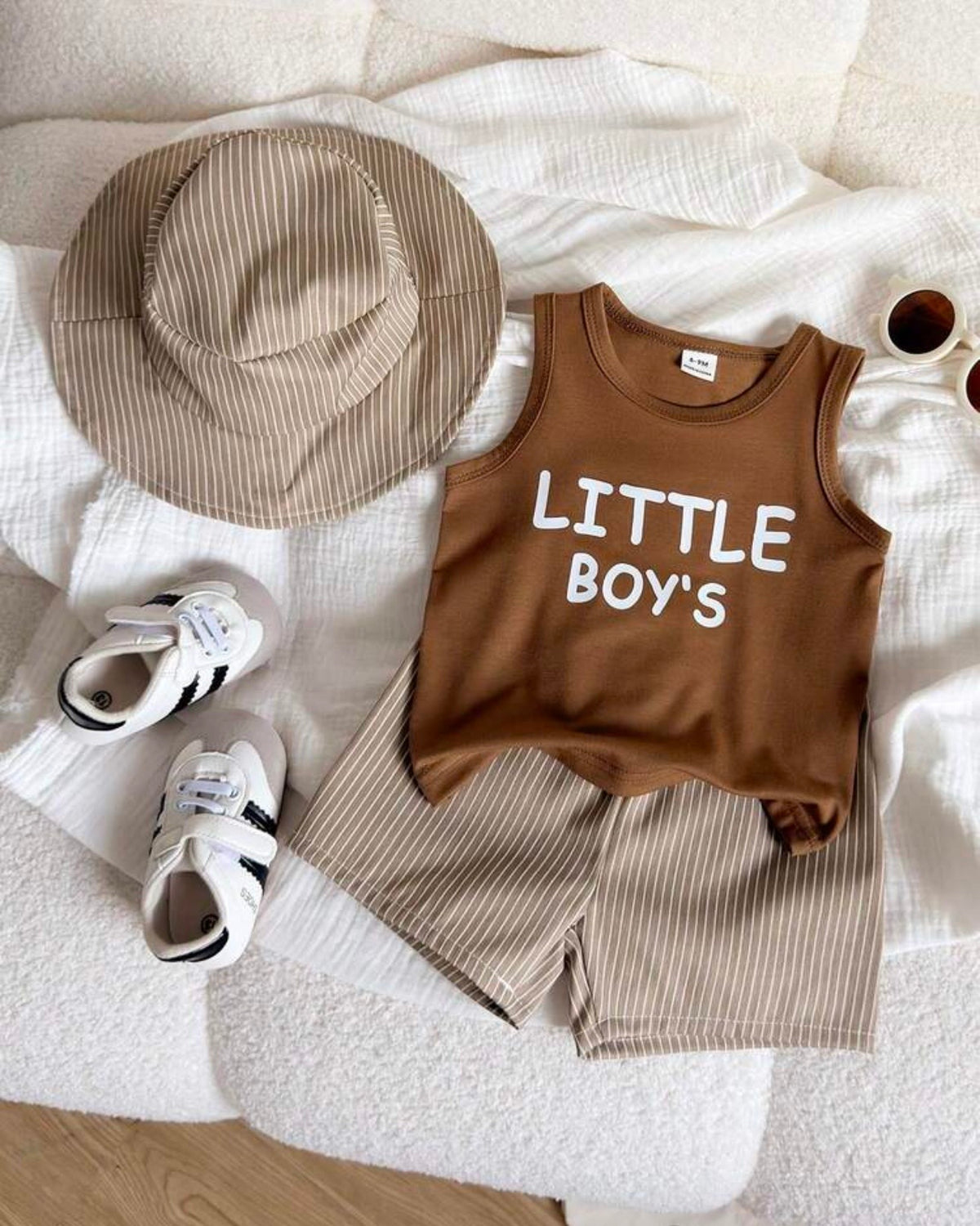 Baby Boys 3pc Brown Letter Print Tank Top, Shorts & Hat Set