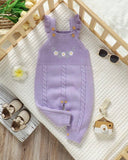 Baby Girl Purple Embroidered Floral Decor Knitted Strap Jumpsuit
