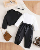 Baby Girl 3-Piece Black & White Grunge Outfit Set – Graphic Jacket, Top & Pants