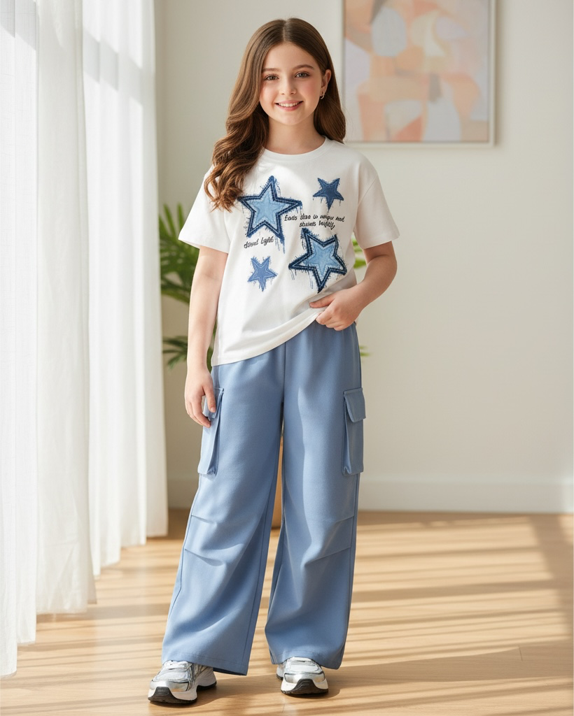 Girls’ Star Print Short Sleeve T-Shirt & Cargo Pants Set