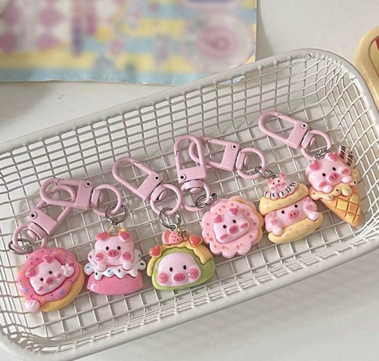 6pcs Cute Pink Desserts Bag Charms