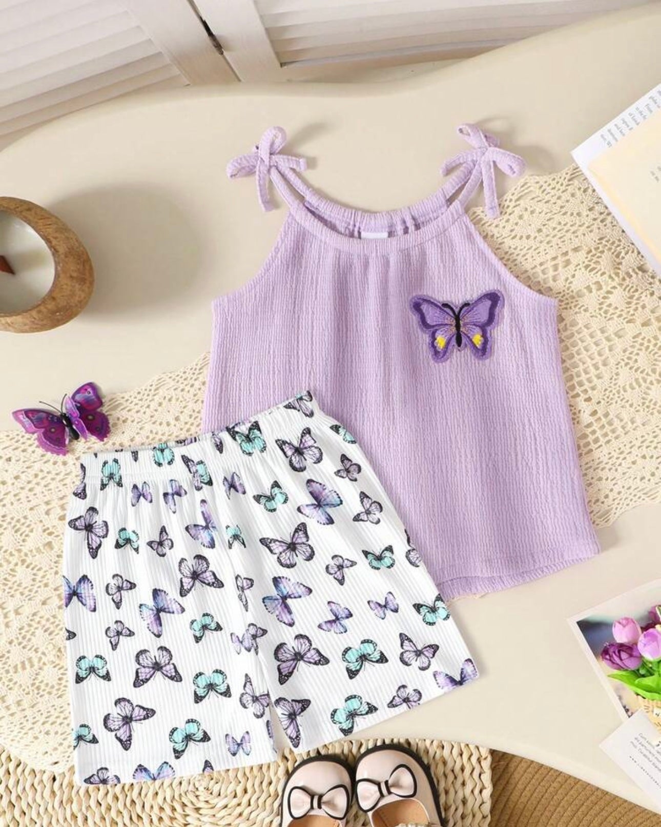 2pcs 3D Butterfly Camisole Top With Butterfly Print with Shorts