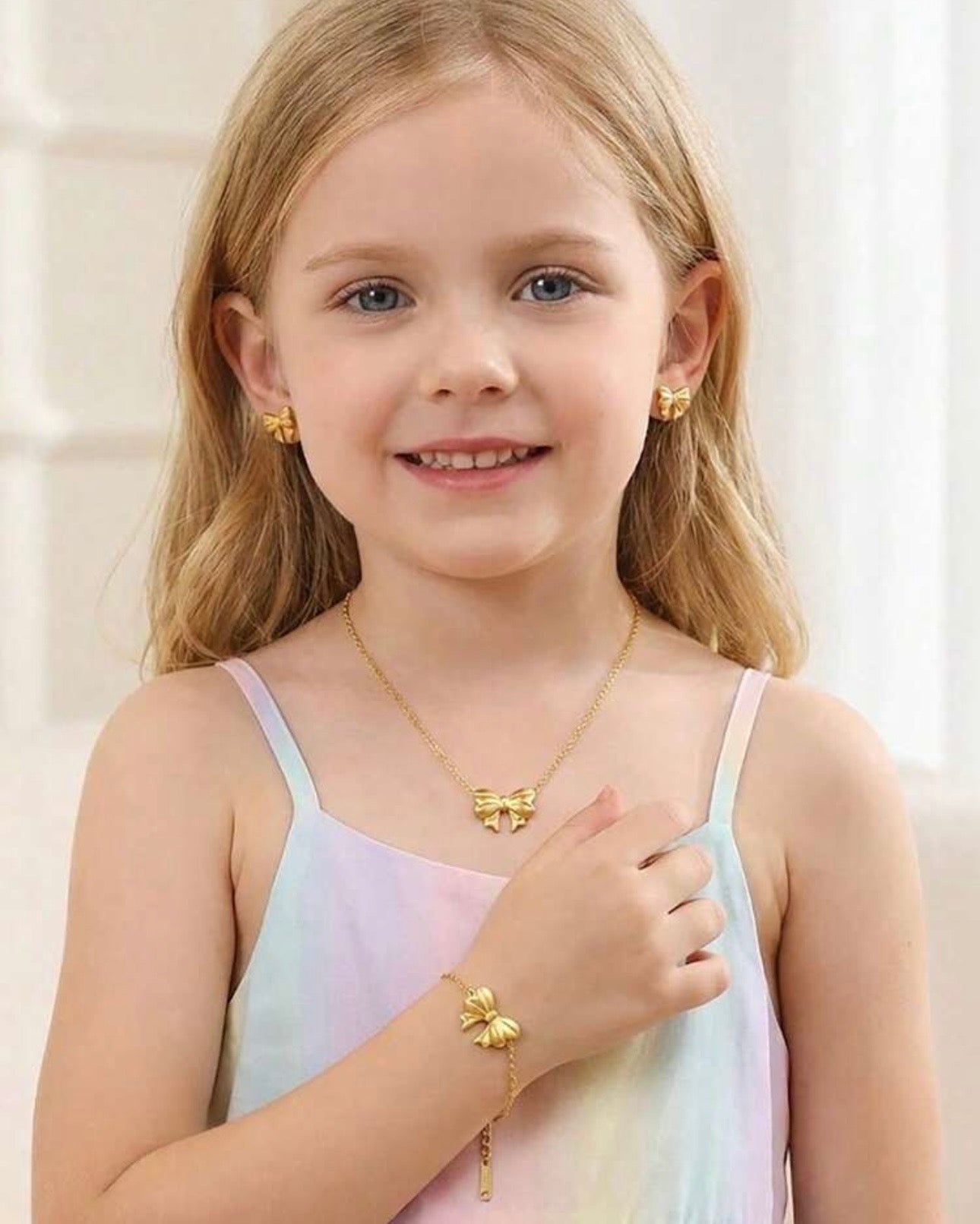 3pcs Elegant Stainless Steel Special Bow Pendant Necklace, Bracelet And Earrings Set