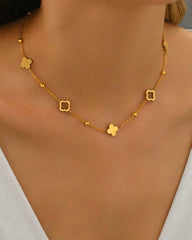 Lucky Clover, Beaded Chain Flour-Leaf Flower Design Necklace