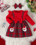 Baby Girls Christmas Ribbed Ruffle Bow Santa Claus + Bow Hair Scrunchie