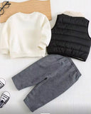 Baby Boy Sweatshirt, fleece-lined Pajts, and Grey vest jacket