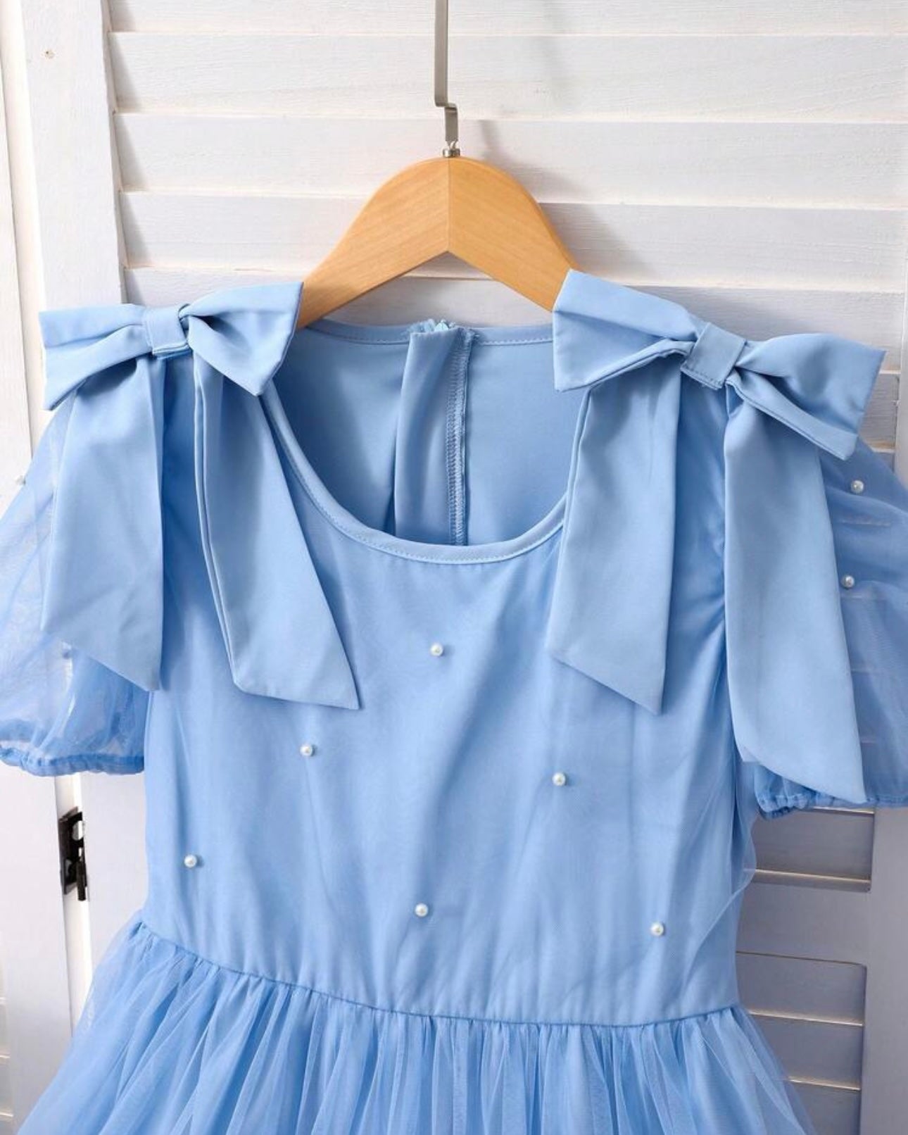 Tween Girl Blue Princess Chiffon Dress with Bow – Elegant Party & Flower Girl Dress