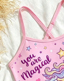 Girls Magical Unicorn Print One-Piece Swimsuit With Skirt