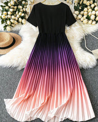 Women Ombre Ruched Bottom Knitted Bodycon Mini Dress With Short Sleeve