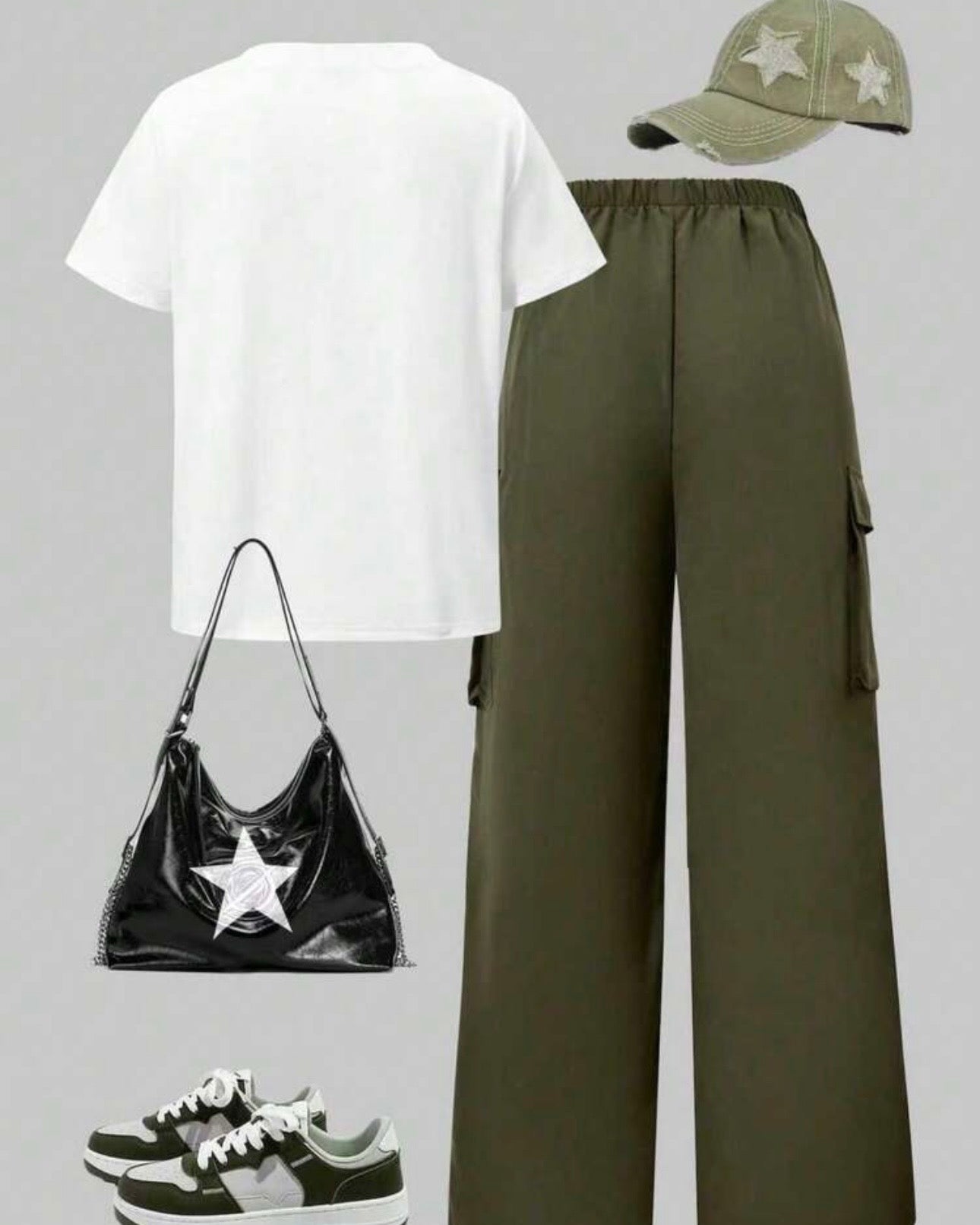 Girls’ Green Heart Print Short Sleeve T-Shirt & Cargo Pants Set