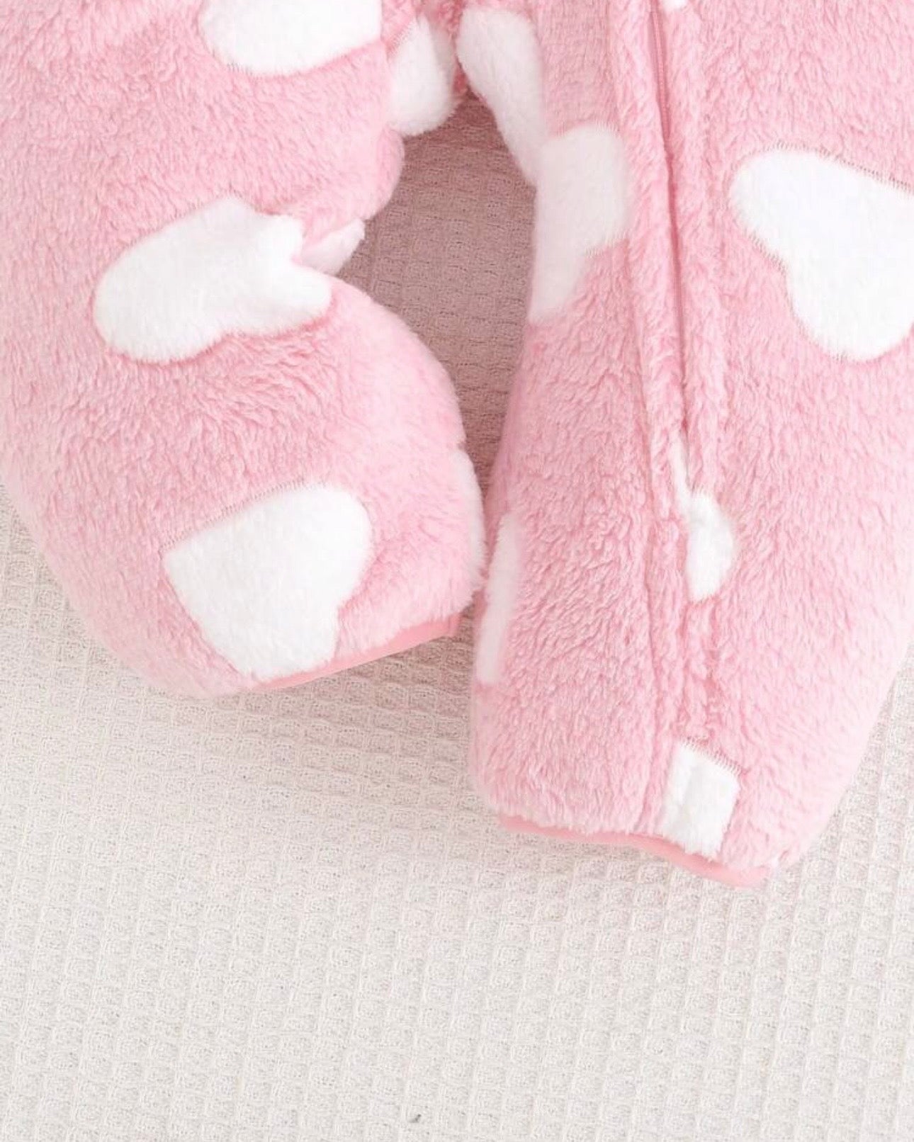 Baby Girl Thick Heart Pattern Knit Soft Hooded Long Sleeve Winter Jumpsuit