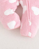Baby Girl Thick Heart Pattern Knit Soft Hooded Long Sleeve Winter Jumpsuit