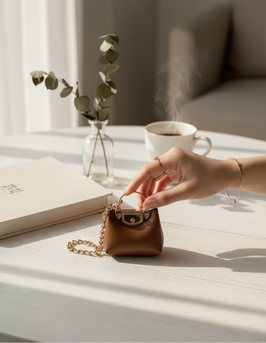 Mini PU Leather Bag – Coffee Brown Bag Charm