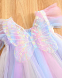 Girls Rainbow Tulle Princess Party Dress with 3D Butterfly Appliqué