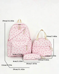 3-Piece Fashionable Collegiate Style Backpack Set – Heart & Bow Print