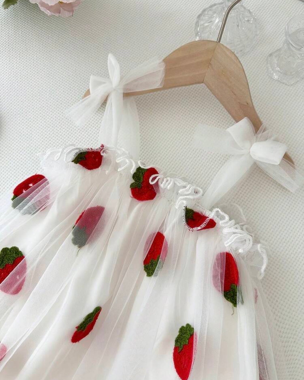 Baby Girl Strawberry Embroidered Mesh Strap Dress