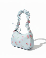 Blue Floral Bow Print Shoulder Bag