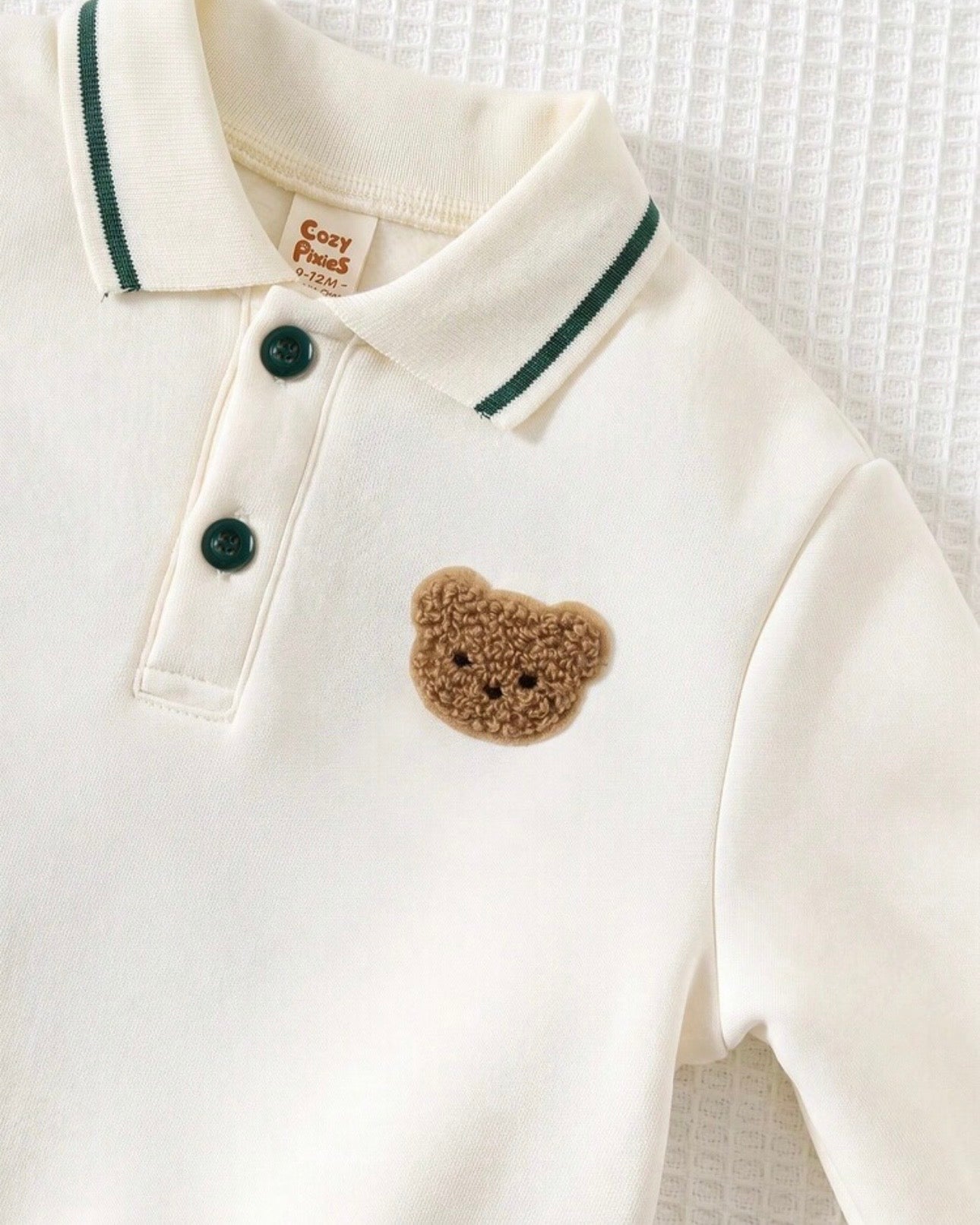 2pcs Baby Boy Bear Knit Pullover Sweatshirt &  Green Winter Pants