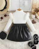 Baby Girl Fluffy Trim T-Shirt & 3D Bow  Black Pleated Skirt