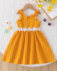 Striped 3D Bow Hollow Floral Wide Strap A-Line Dress
