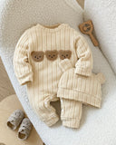 Newborn Winter Knitted Beige Ribbed Long Sleeve Romper With Hat