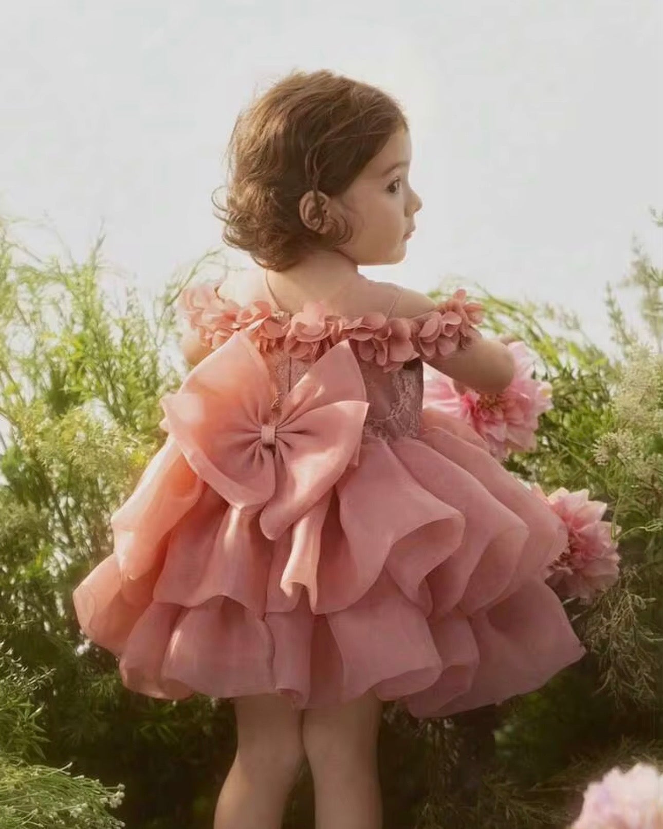 Baby Girl Pink 3D Flower Bow Puff Tulle Party Dress Princess Dress