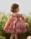 Baby Girl Pink 3D Flower Bow Puff Tulle Party Dress Princess Dress