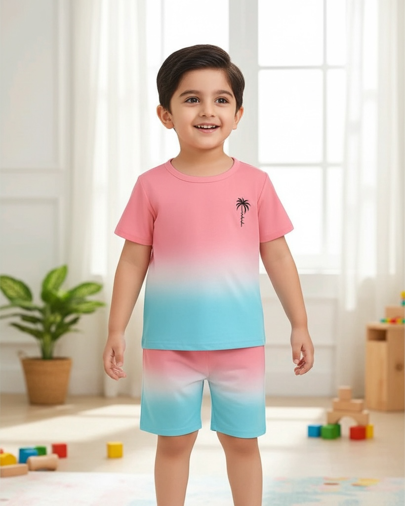 Baby Boy Gradient Coconut Tree Print T-Shirt & Shorts 2pcs Set