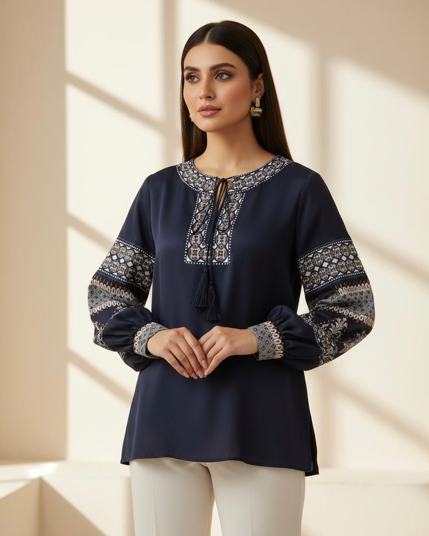Women  Full Sleeve Placement Print Casual Shirt – Spring/Summer