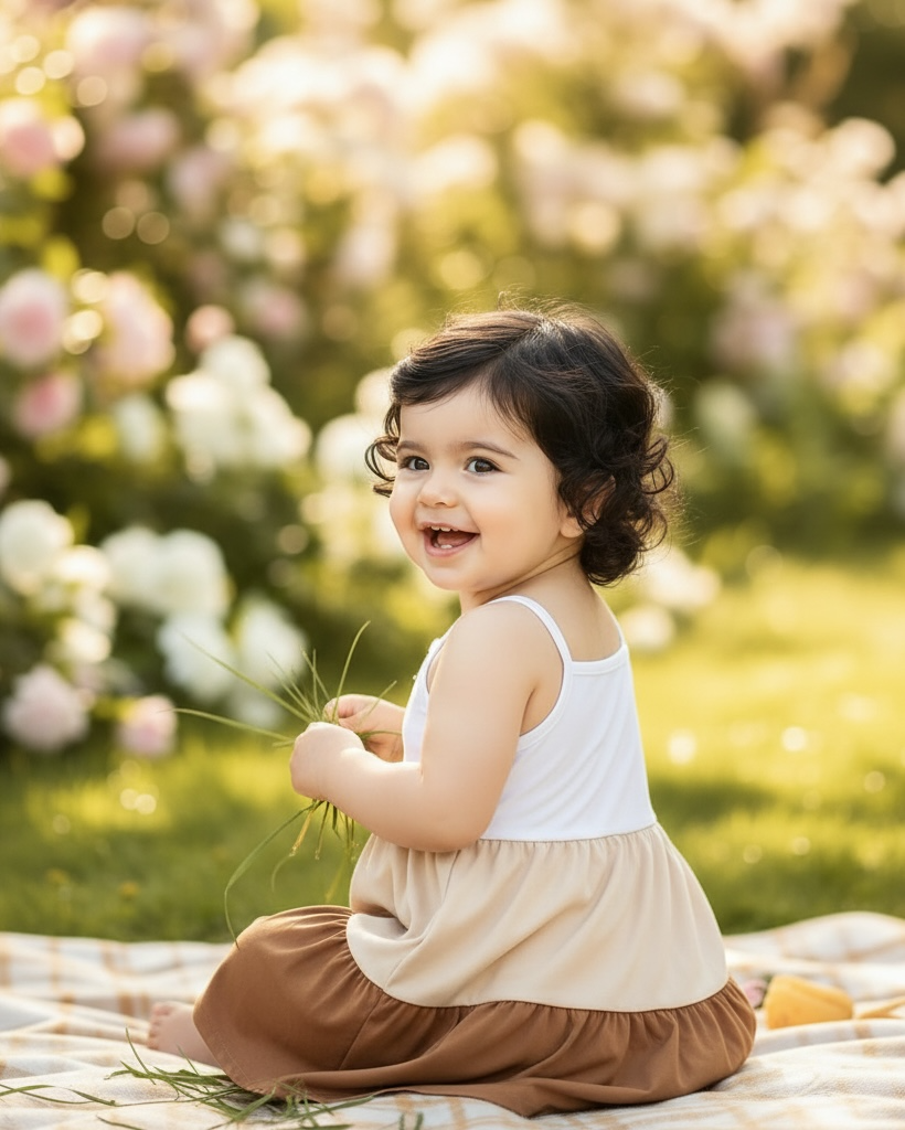Baby Girl Brown Colorblock Dress