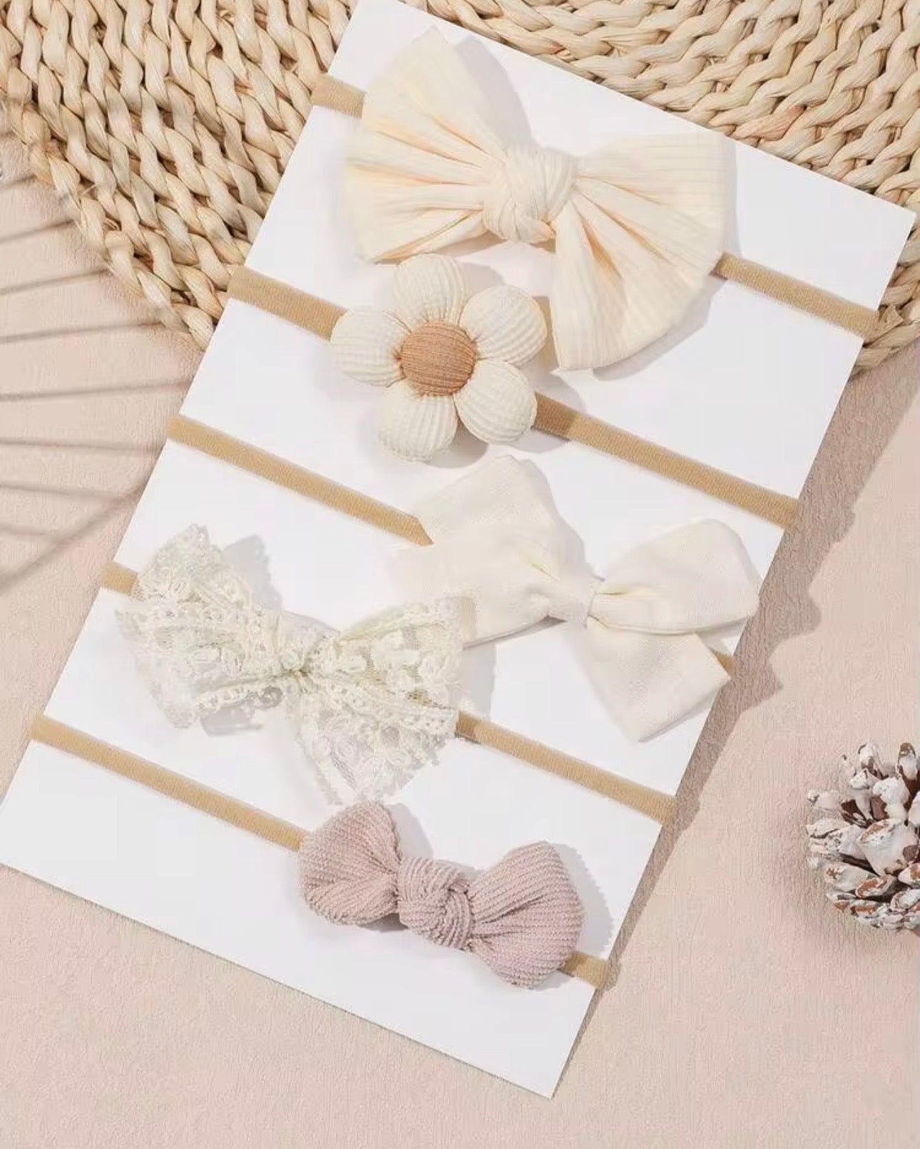 5pcs/Set Beige Baby Girl Flower & Bow Decor Headbands