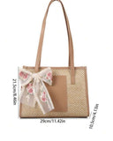 Women’s Large Capacity Straw Tote Bag with Scarf
