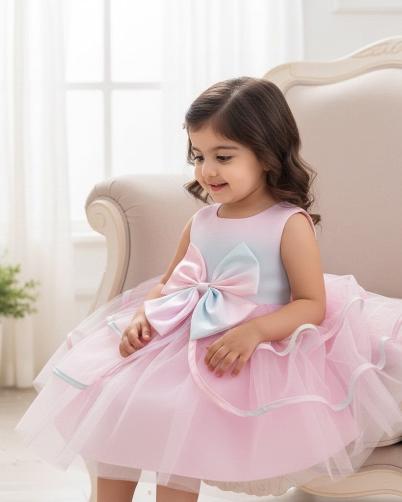 Baby Girl 3D Bow Pink Birthday Tulle Dress