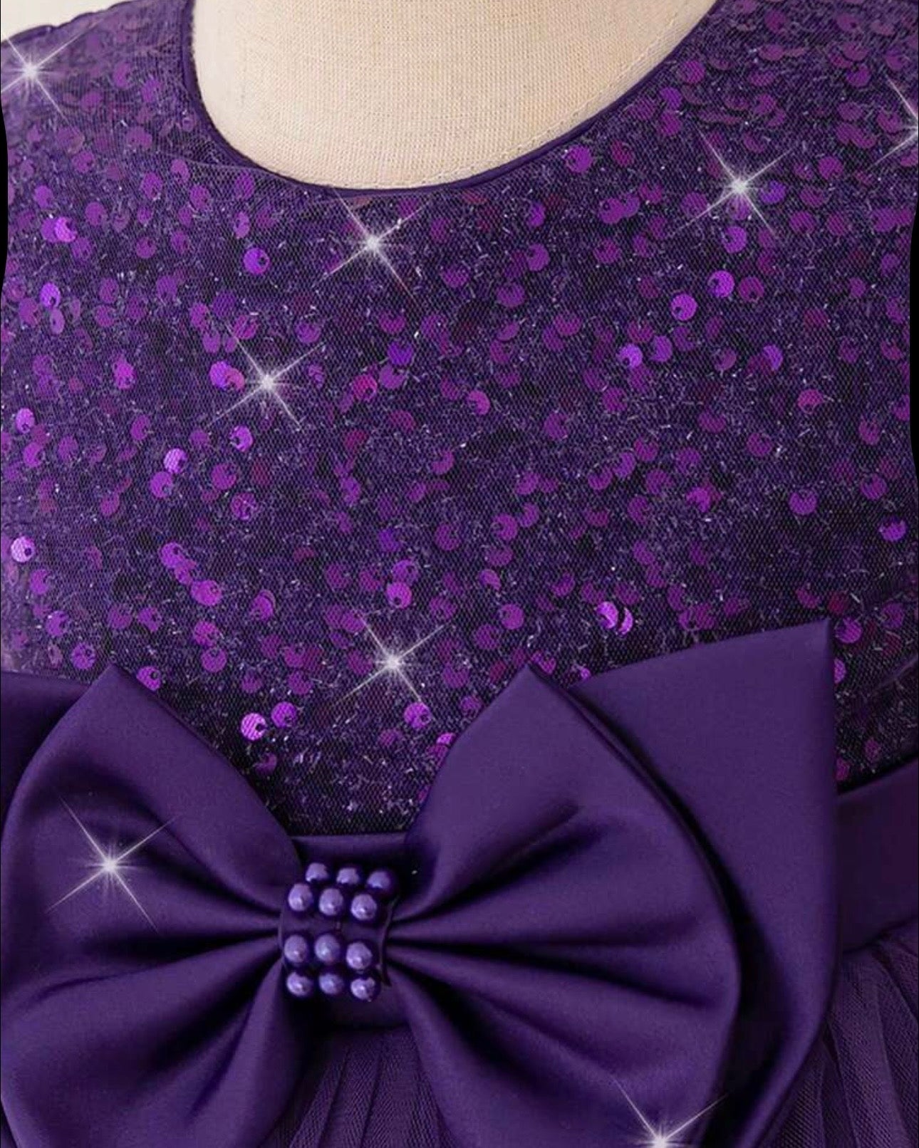 Young Girls Purple Elegant Sequin Bow Mesh Princess