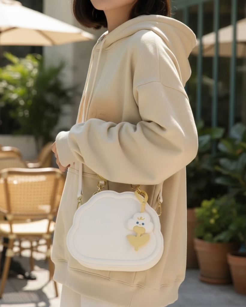 Girls White Cloud Shaped Bag With Bag Charm