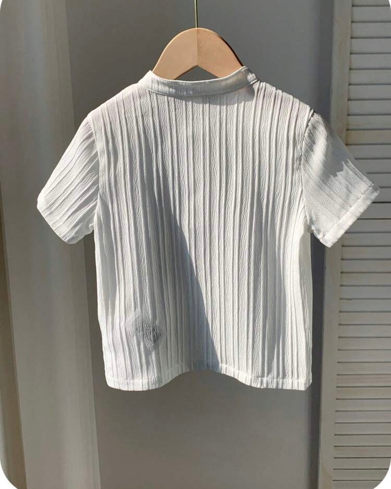 Boys Textured Stand Collar White Shirt