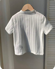 Boys Textured Stand Collar White Shirt