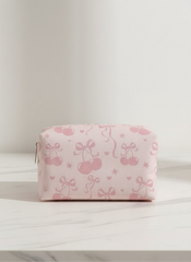 Bow-Knot Cherry Pattern Flannel Cosmetic Bag