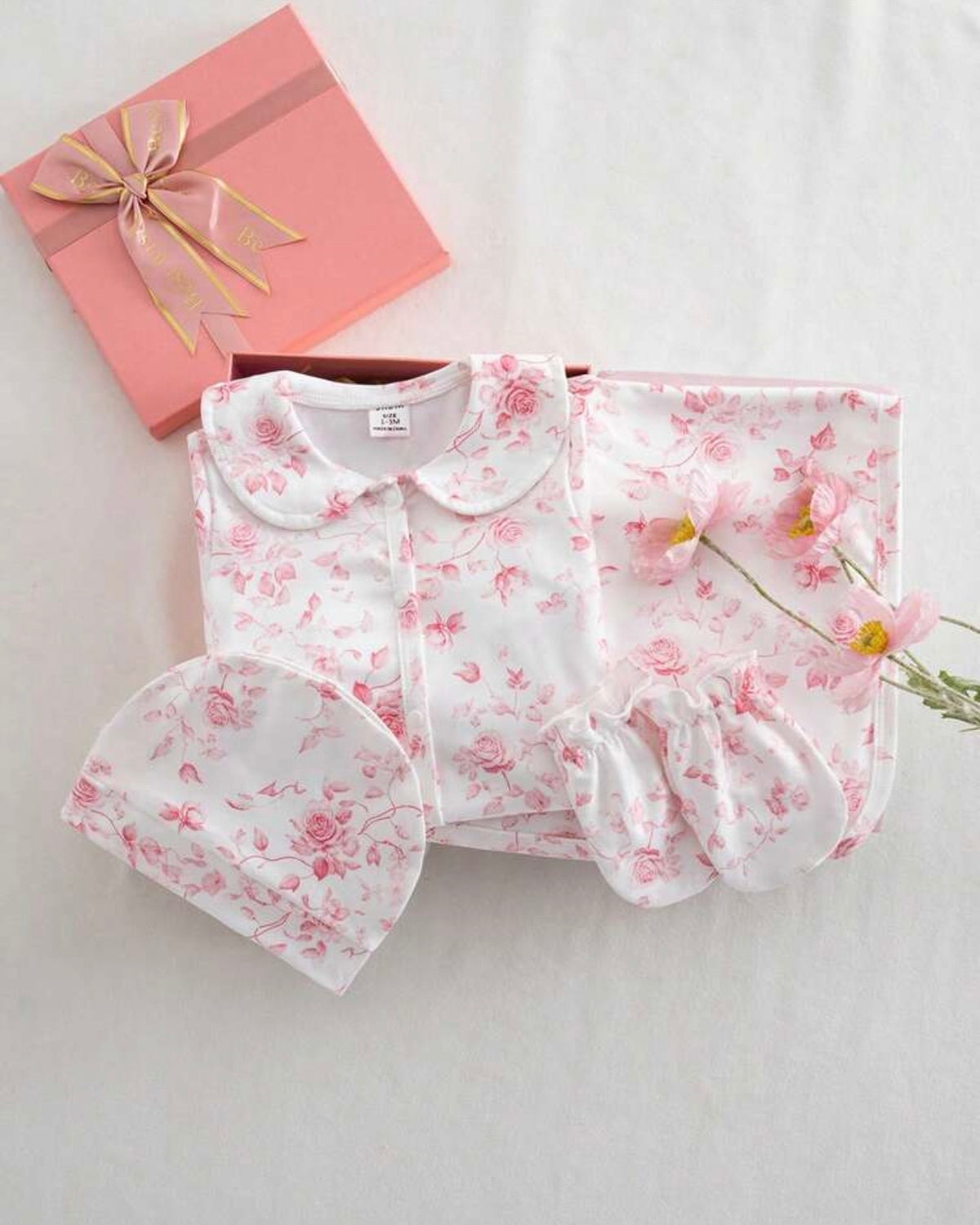 Newborn 4pc White & Pink Floral Starter Set